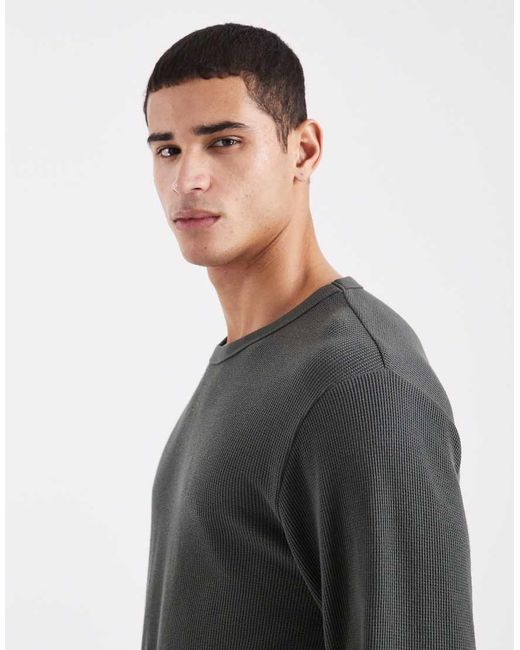 Cotton On Gray Long Sleeve Waffle Textured T-shirt for men