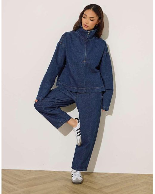 PixieGirl Blue Petite Denim Quarter Zip Top