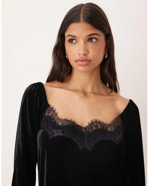 ASOS Black Long Sleeve Sweetheart Neckline Mini Dress