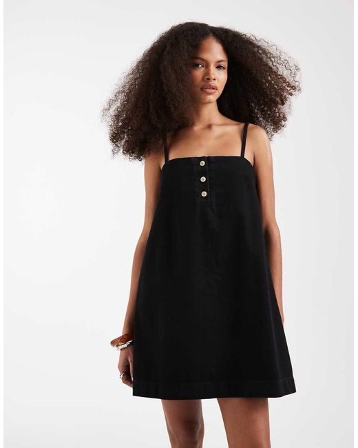 ASOS Black Denim Cami Mini Dress With Button Detail