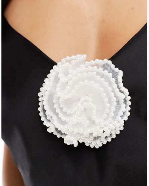 New Look Black Beaded Corsage Applique Clip Detail Midi Dress