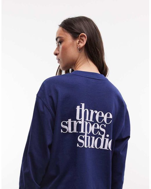 Adidas Originals Blue Three Stripes Studios Long Sleeve Top