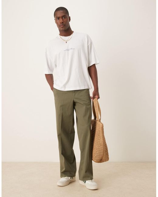 ASOS Natural Cotton Twill Wide Leg Trousers for men