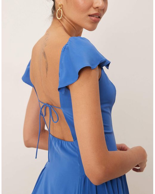 Abercrombie & Fitch Flutter Sleeve Dipped Waist Maxi Dress in Blue | Lyst
