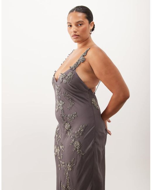 ASOS Gray Asos Design Curve Floral Embellished Cami Maxi Dress With Scarf