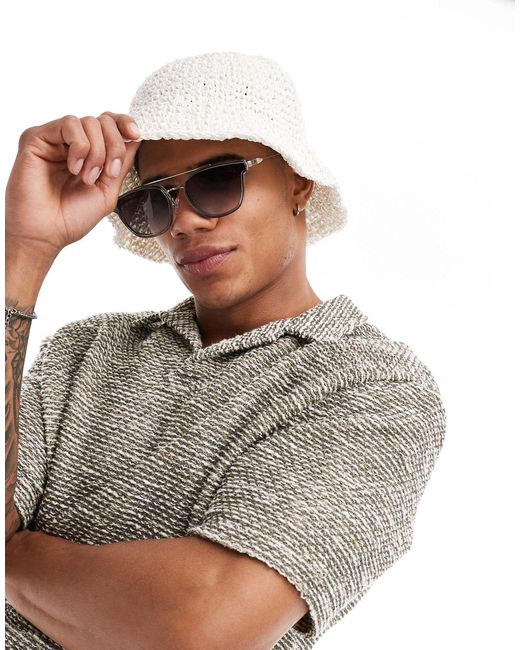 ASOS Gray Bucket Hat With Straw And Rope Mix for men