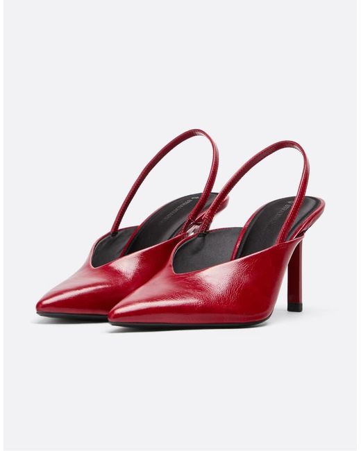 Stradivarius Red V-neck Slingback Stiletto Heels