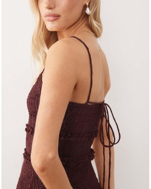 ASOS Brown Crinkle Maxi Sundress With Shirred Dropped Waist