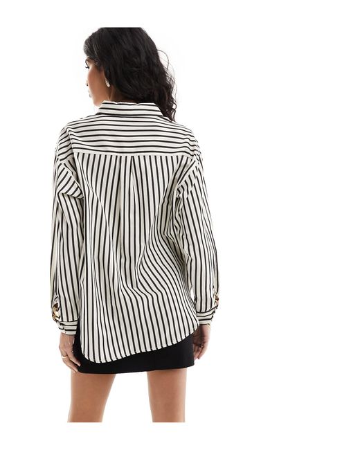 Vero Moda Black Aware Yarn Dyed Striped Oversized Shirt