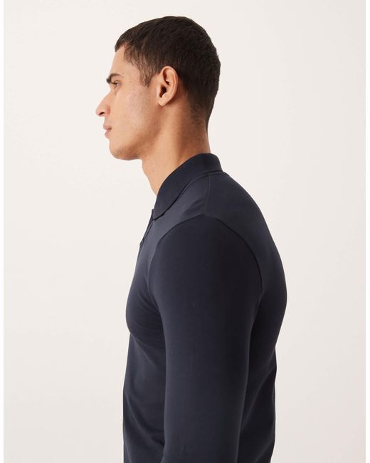 ASOS Blue Essentials Muscle Fit Long Sleeve Polo Shirt for men