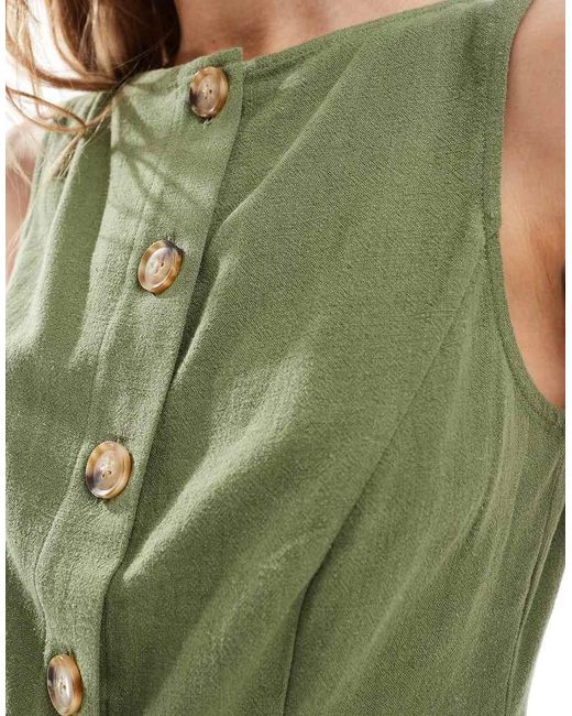 ASOS Green Linen Look Button Front Waistcoat