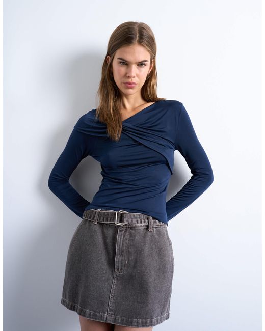 Top drapé en microfibres à manches longues TOPSHOP en coloris Blue