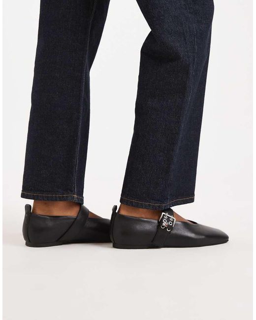 Tommy Hilfiger Black Real Leather Ballerina Flats With Buckles