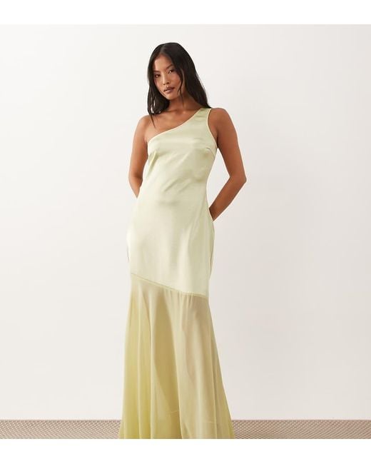 TFNC London White Satin One Shoulder Cowl Back Chiffon Maxi Skirt