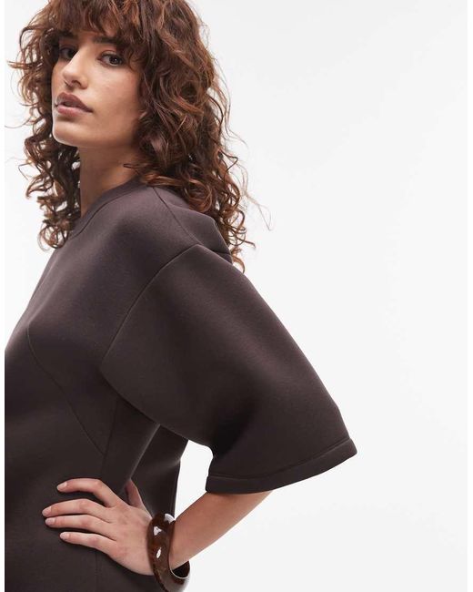 TOPSHOP Top Van Scubastof Met Structuur En Korte Mouwen in het Brown