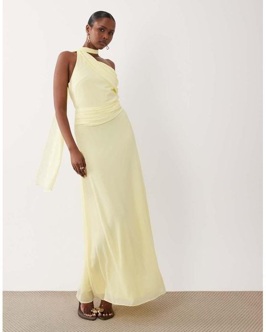 TFNC London White Chiffon One Shoulder Scarf Neck Maxi Dress