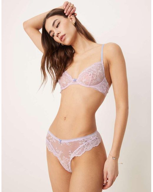 ASOS Purple Stevie Lace Lingerie Thong With Contrast Trims