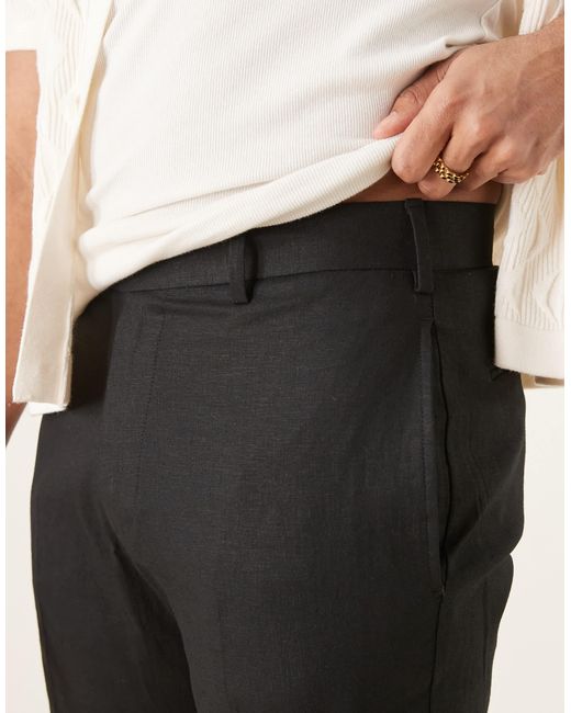 ASOS – elegante, schmal geschnittene leinenhose in Black für Herren