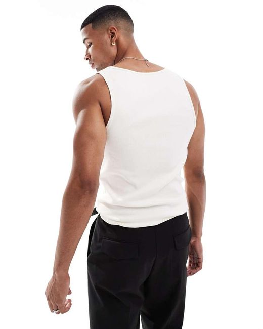 ASOS Set Van 2 Basic Geribbelde Muscle Fit Hemdjes in het White voor heren