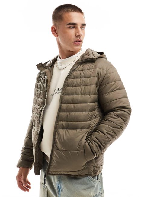 Jack & Jones – verstaubare, wattierte jacke in Brown für Herren