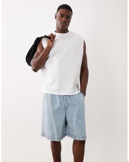 ASOS White Pull On Mid Length Linen Blend Denim Jorts for men