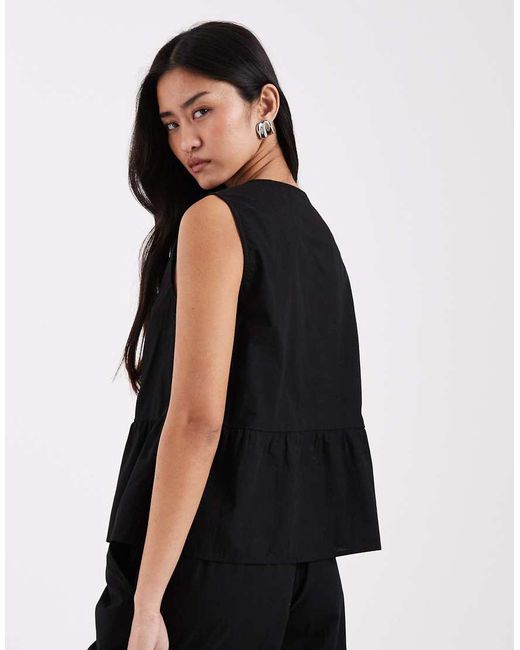 Pieces Black Tie Front Peplum Hem Top