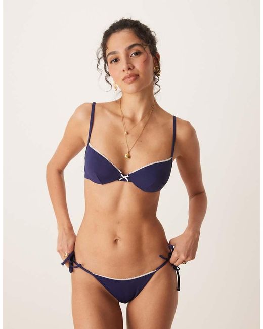 Free Society Blue Underwire Bikini Top With Contrast Picot Trim