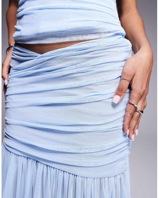 Taideux Blue Fuller Bust Maya Rushed Mesh Maxi Skirt Co-ord
