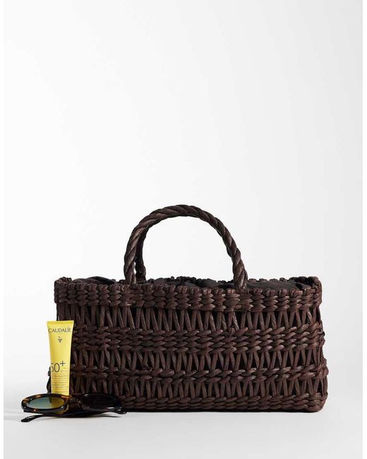 Mango Brown Woven Rectangle Tote Bag