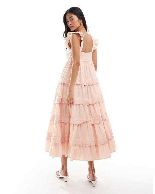 Miss Selfridge Pink Lace Broderie Trim Babydoll Maxi Dress