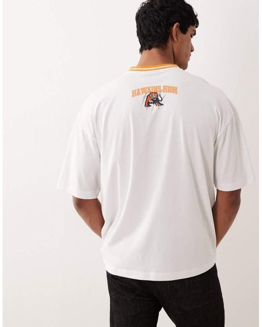 ASOS White Unisex Oversized T-shirt With Stranger Things College Prints