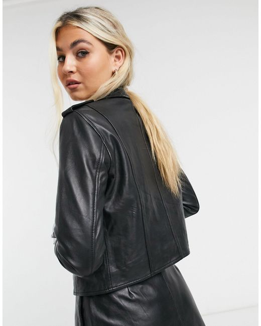 cropped black leather biker jacket