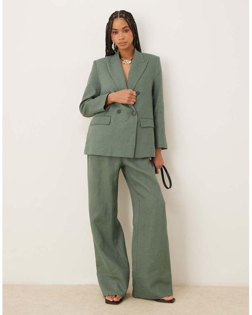 Mango Green Linen Slouchy Tie Waist Trouser Co-ord