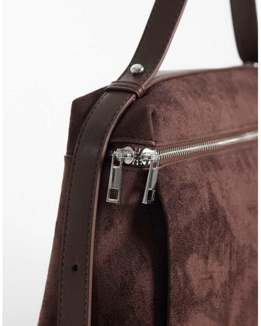 ASOS Brown Faux Suede Satchel Tote Bag