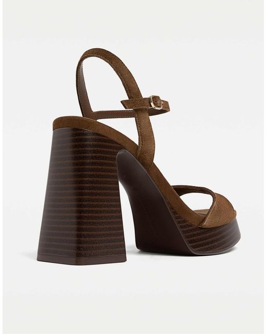 Stradivarius Brown – plateau-sandalen aus spaltleder