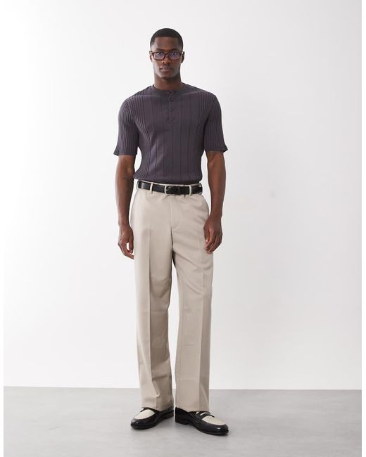 ASOS Purple Knitted Ribbed Henley for men