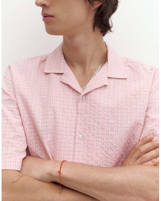 Pull&Bear Pink Short Sleeve Check Shirt for men