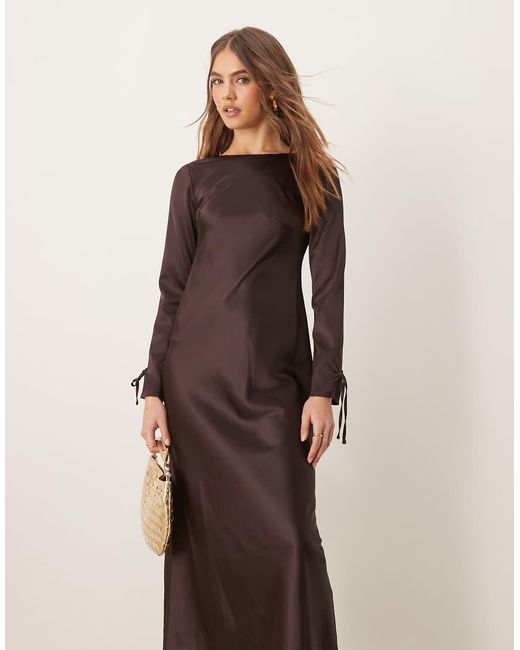 Miss Selfridge Brown Long Sleeve Maxi Dress