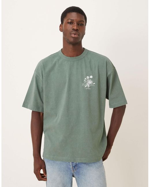 ASOS Green Heavyweight Oversized T-shirt With Floral Graphic for men