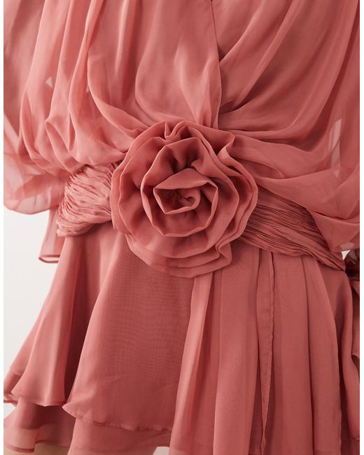 ASOS Red V Neck Skater Dress With Corsage Waist Detail
