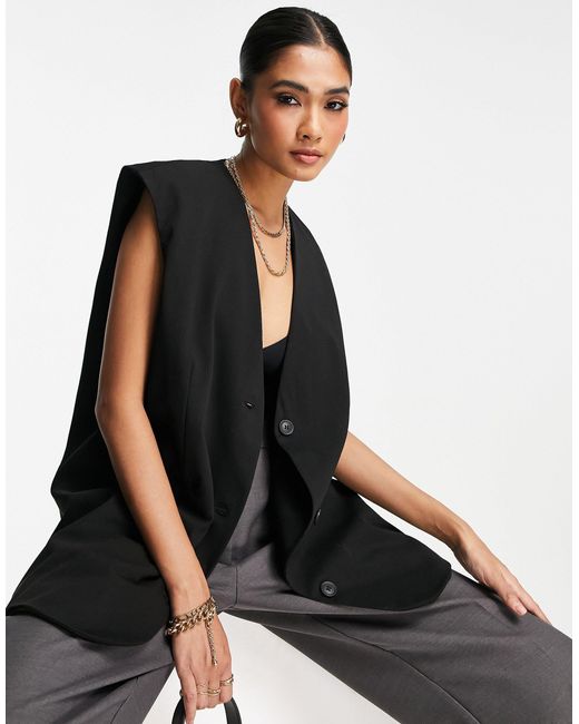 TOPSHOP Oversized Sleeveless Blazer in Black | Lyst