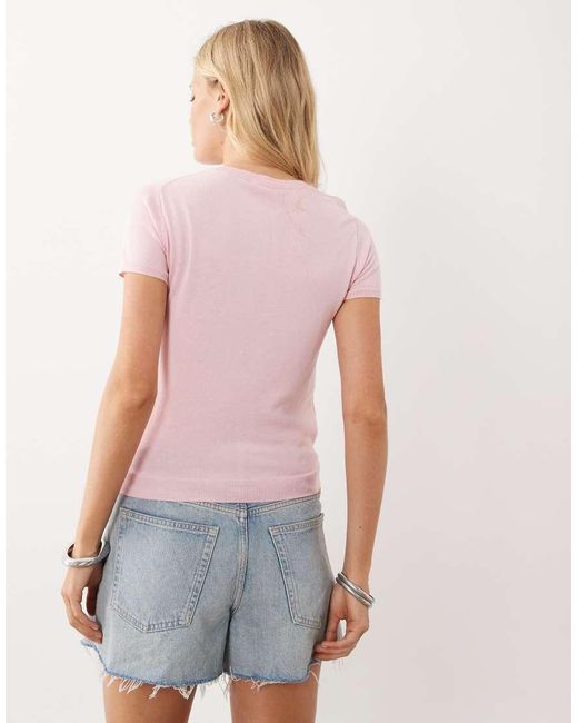 Mango Pink Short Sleeve Knitted Top