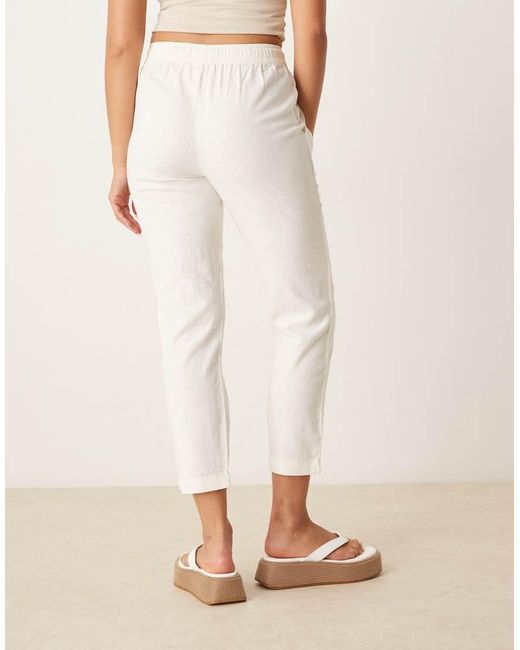Threadbare Natural Linen Blend Drawstring Waist Tapered Trousers