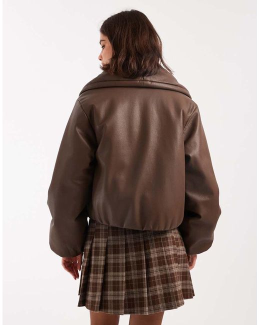 Miss Selfridge Brown Faux Leather Crop Puffer