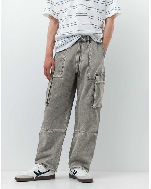 Pull&Bear Gray baggy Cargo Jeans for men
