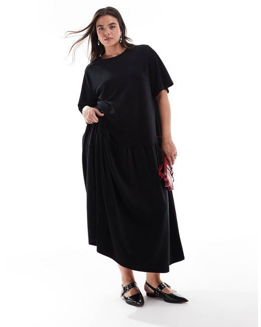 ASOS Black Asos Design Curve Tie Back Chunky Cord Flare Hem Midi Dress