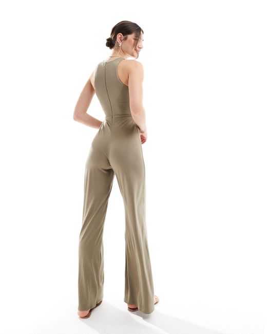 ASOS White Racer Neck Jumpsuit With Wide Leg