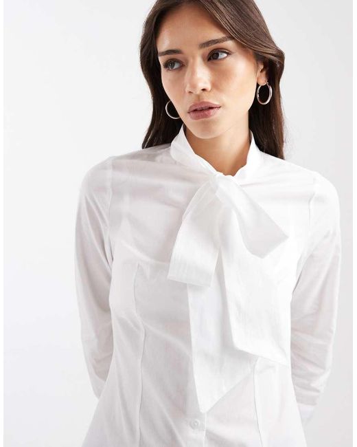 Miss Selfridge White Poplin Tie Neck Shirt