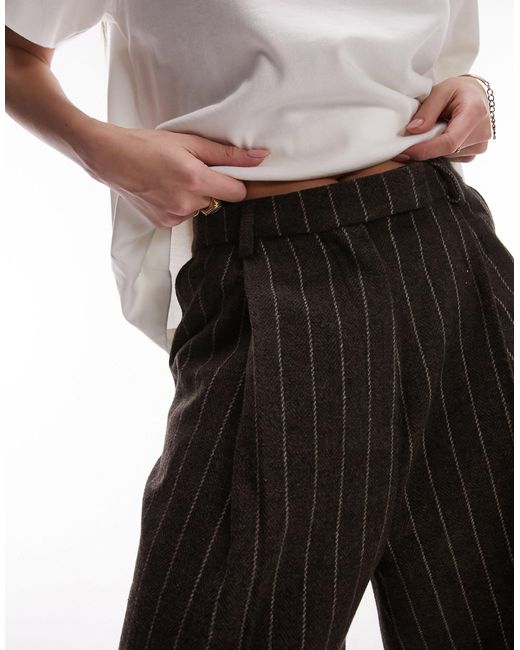 Pantalon d'ensemble en laine à fines rayures TOPSHOP en coloris Brown