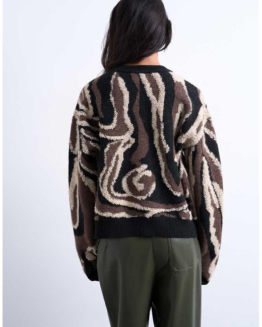TOPSHOP Black Knitted Animal Pattern Cardigan